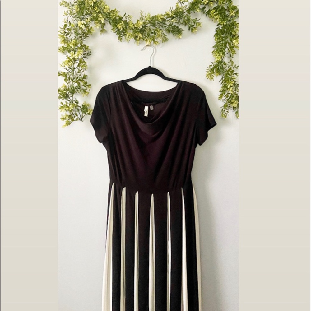 NY Collection Formal Black and Cream Pleated Dress